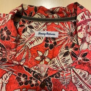 Tommy Bahama Coral and Black Floral Shirt